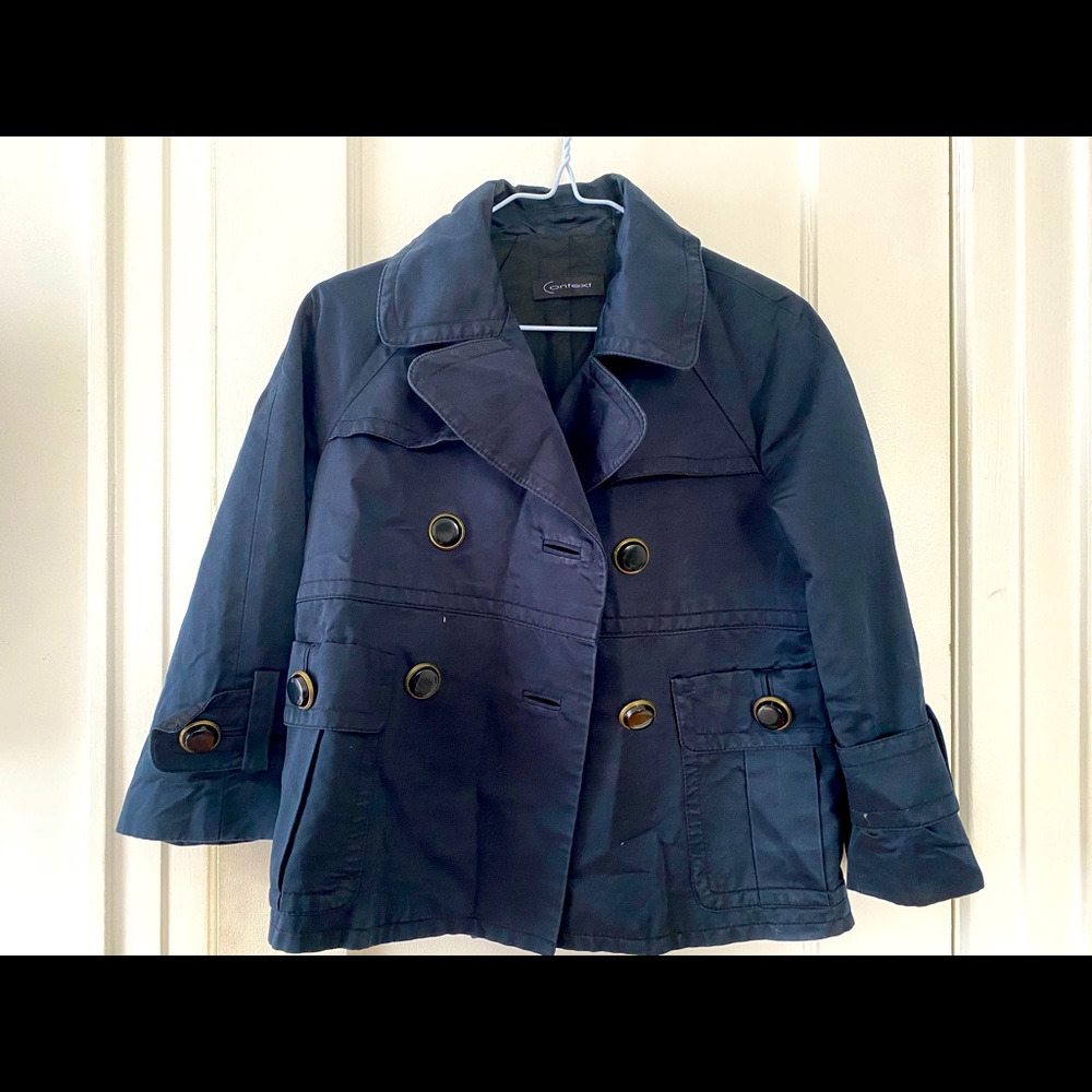 Navy Blue Crop Peacoat Style Jacket